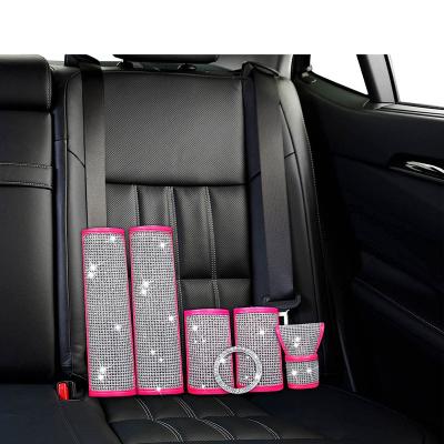 China Luxury Rhinestone Accessories Bling Bling Crystal Bling Safety Shoulder Belt Gear Guard Automotive Interior Hand Brake Sleeve Set for sale