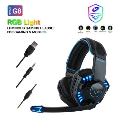 China G8 Stereo Gaming Earphone Hot Selling Super Bass Super Bass Luminous Headset With Mic for sale