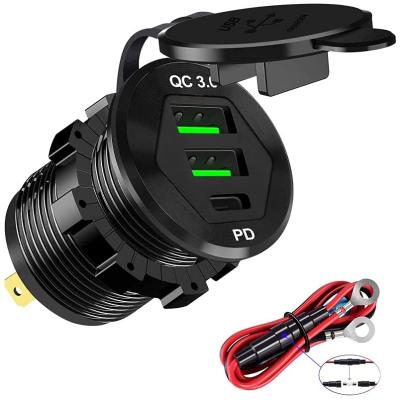 China China-chic New 12V 24V Quick Charger QC3.0 3.0 USB Outlet 18W USB Type Two C PD3.0 Charger USB Plug For Motorcycle Boat Car RV for sale