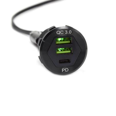 China China-chic New Quick Type C Car Charger Three-port Dual USB Port Power Socket QC3.0 12V Palladium USB Socket for sale