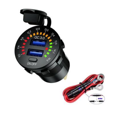 China Dual 2 Port Industrial USB QC3.0 5V Universal Car Socket Adapter Charger w/LED Voltmeter for sale