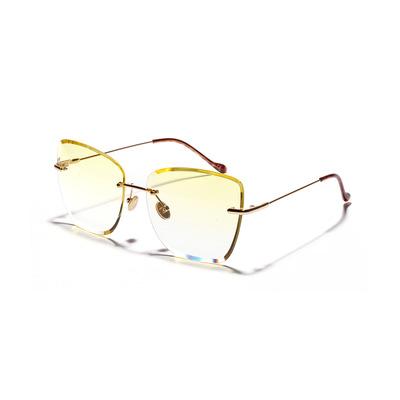 China Retro Fashion Sunglasses New Design Trendy Rimless With Transparent Ocean Color Glass Women Sunglasses for sale