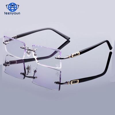 China Reading Sunglasses Ghost Balancing Titanium Male Crystal Gunmetal Diamond Pattern Rimless Finish Eyewear Prescription Reading Glasses for sale