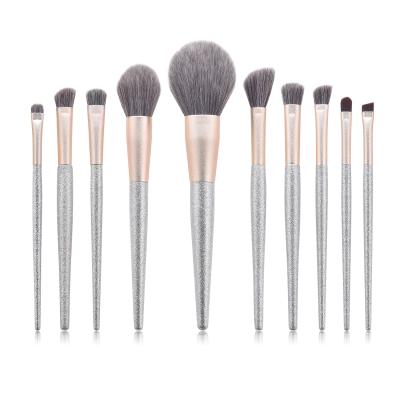 China High End 10 Pcs Skin-friendly Glitter Makeup Brushes Sliver Grip Super Soft Makeup Brush Set for sale