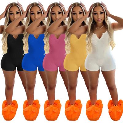 China 2022 new arrival GLS8114 women's jumpsuit one-piece jumpsuit solid color summer v neck viable sexy tank outfit for sale