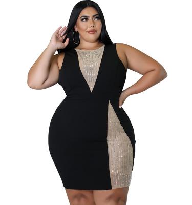 China 2022 New Arrival Viable Sleeves DM218153 Plus Size Zipper Club Sexy Party Elegant Women Hot Drilling Mini Dress for sale