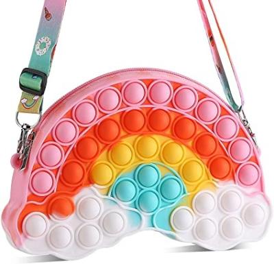 China Relieve Stress Anti-Anxiety Relaxation Sling Sensory Cross - Body Bag Pop Itting Mini Rainbow Clouds Pop Itting Silicone Pop Shoulder Bags For Girls for sale