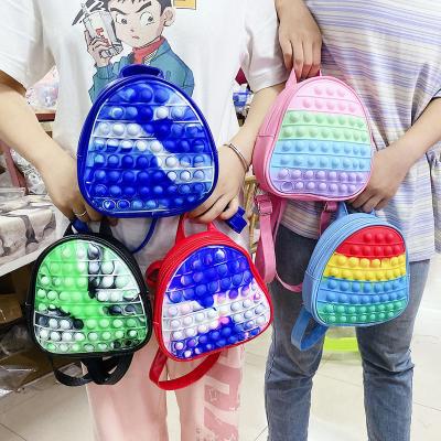 China Relieve Stress Anti-Anxiety Silicon Children Backpack Rainbow Noise Itting Mini Backpack Pu Pop Itting Busy Person School Bag for Girls and Boys Relieve Stress effort for sale