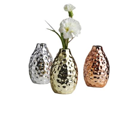 China Art Deco Luxury Rose Gold Silver Plated Ceramic Vases Small Flower Pot For Wedding Party Decor Home Nordic Decorative Table Desk Vase for sale