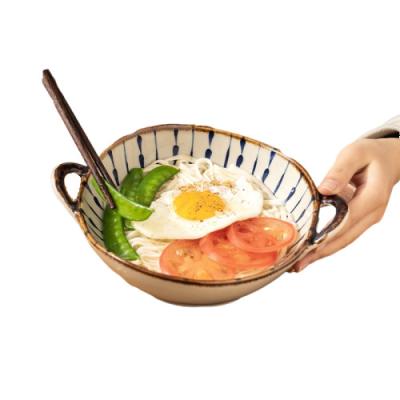 China 7.5 Inch Household Ceramic Soup Bowl Viable Japanese Style Noodle Bowl With Handle Salad Pasta Bowl Kitchen Tableware for sale