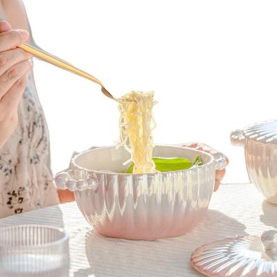 China 2022 Ideas Creative New Product Tableware Salad Ramen Ceramic Bowl Pearl Shell Viable Instant Noodle Bowl Ceramic Bowl for sale