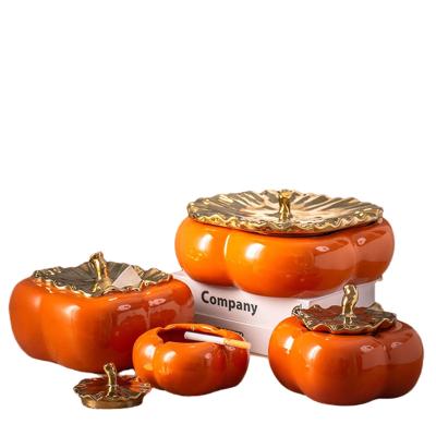 China Contemporary Creative Persimmon Fruit Ashtray Ceramic Cloth Holder Decorative Storage Container Table Ornaments Kitchen Modern Home Decor for sale