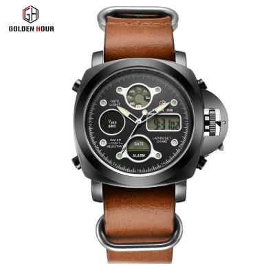 China GOLDENHOUR men quartz smart watch water resistant sport date week leather wristwatch for sale