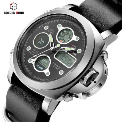 China GOLDENHOUR Casual sports watch blue luxury military leather watch men's clock fashion chronograph watch for sale