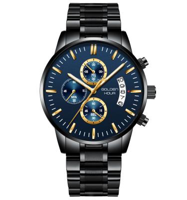 China GOLDENHOUR Men's Fashion Luxury Chronograph Sports Watches,Waterproof Analog Quartz stainless steel WristWatch for sale