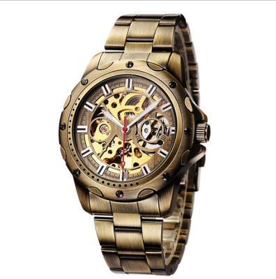 China SHENHUA Men's Bronze Case Automatic Steel Belt Mechanical Watch Double-sided Hollow Red Seconds Creative Watch for sale