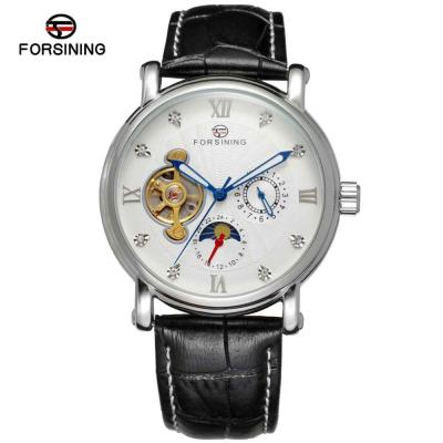 China Forsining Men diamond intelligent gold logo leather watch for sale