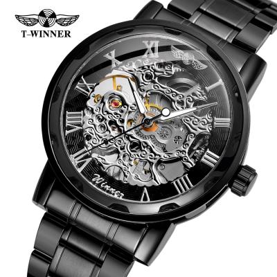 China WINNER New Arrival Automatic Double Hollow Movement Folding Buckle Stainless Steel Luxury Men Watch for sale