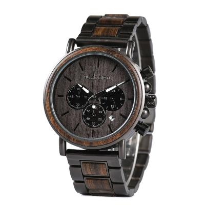 China hot sale Classic handmade man wood watch logo with Stopwatch function Timepieces Chronograph for sale