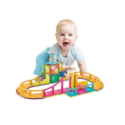 China Magnetic Building Toy DIY LED Blocks Education Rail System with Sky Track and Seesaw Track and Flip Track Plane Set for sale