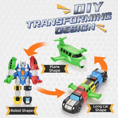 China Battery Operated Toy DIY 5 in 1 Magnetic Combimed Transforming 3 Shapes Acousto-Optic Robot Toy for sale