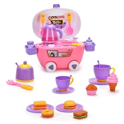 China Plastic Kids Tea Cart Play House Kitchen Set Toys With Light And Sound for sale