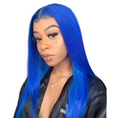 China right & PROMOTION 10A 613 Full Body Wave ELI RTS Blonde Hair Wigs Body Wave 10A 613 Blue Colored Transparent Front Wigs Human Hair Wig Straight Wave Lace Front Wig for sale