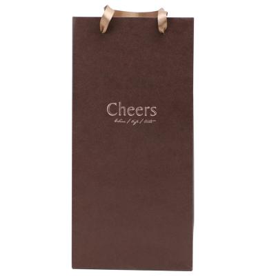 China Recyclable Brown Kraft Wrapping Paper Focus Sketch Design Handle Hard Matte Ribbon Wrapping Paper Bags For Wine Bottle for sale