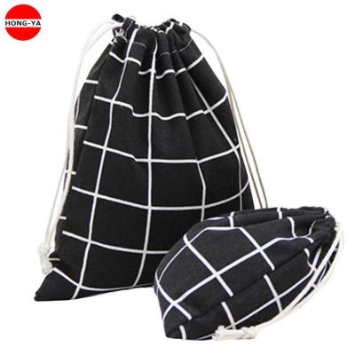 China Wholesale Custom Gift Bag Waist Black Grid Cotton Duty Shoes Bag With Drawstring for sale