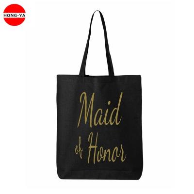 China Wholesale Promotional Printed Black Gift Bag Cotton Canvas Tote Shopping Bag for sale