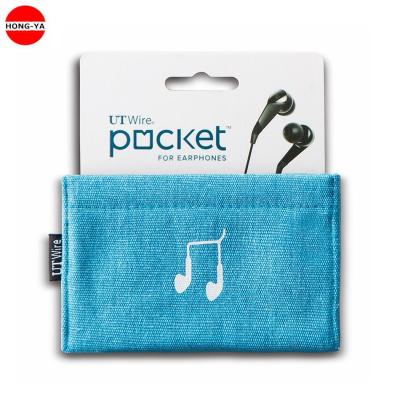 China Eco-Friendly Custom Printed Canvas Small Earphone Pouch With Spring Closure for sale