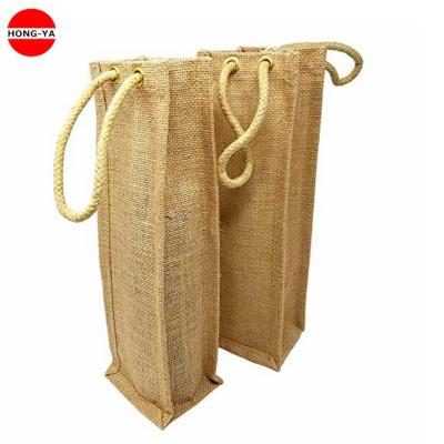 China Natural Shopping Gift Bag Factory Price Jute Wine Bottle Handle Tote Bag for sale