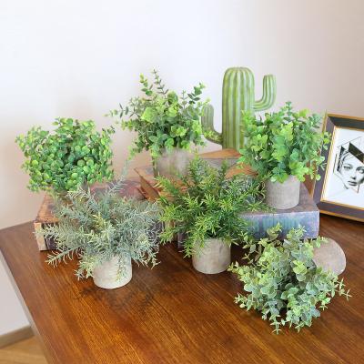 China Modern Artificial Plant with Pot Faux Eucalyptus and Rosemary Greenery in Small Pots Indoor Plants for Indoor Table Decor for sale