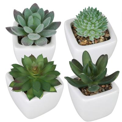 China Modern Artificial Succulents in Ceramic Pots Mini Realistic Fake Planter Plants for Home and Office Decoration for sale