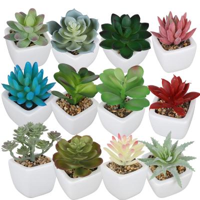 China Modern Mini Potted Artificial Succulents Realistic Fake Succulents in Pots for Small Square Home Decor for sale