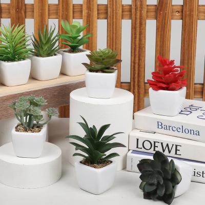 China Modern Artificial Faux Succulents In Pots Fake Plants Ceramic Layout Planter For Home Office Window Bedroom Decor for sale