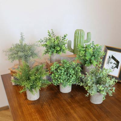 China Natural Touch Mini Potted Plants Artificial Plastic Eucalyptus Plants for Home Office Room Decoration for sale