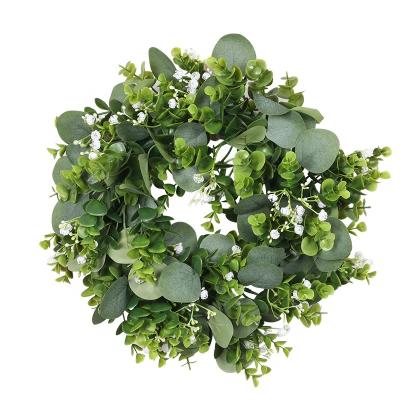 China Summer Natural Green Leaf Large Spring Touch Artificial Eucalyptus Wreath For Front Door Festival Celebration Wall Window Decoration for sale