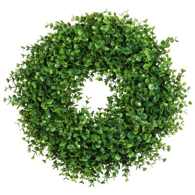 China Natural Touch Artificial Green Boxwood Leaves Eucalyptus Garland for Front Door Wall Window Party Indoor Outdoor Decoration for sale