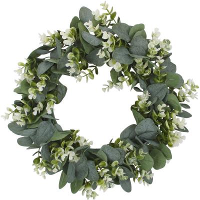 China Natural Touch 15inch Faux Green Leaves Artificial Eucalyptus Garland with Flowers for Front Door Wall Festival Fireplace Window Decoration for sale