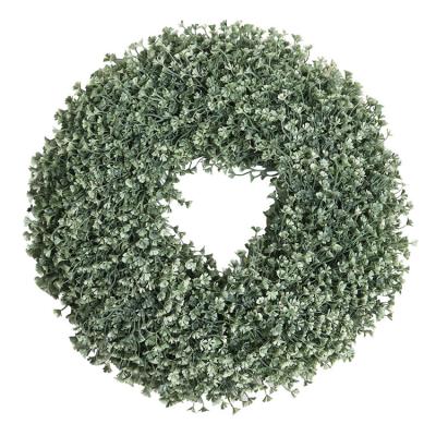 China PE Green Leaves Weave Artificial Plastic Eucalyptus Boxwood Wreath with Flowers for Front Door Welcome Wall Decor for sale