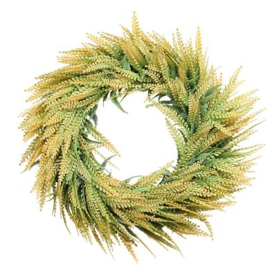 China Artificial Green PE Wreath Greenery Wreath with Yellow Wheatears for Front Door Wall Window Decor for sale