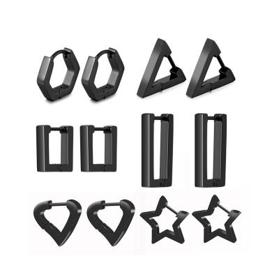 China Environmental Protection Material Earings For Women 2021 Stainless Steel Fashion Gold Plated Trendy Funky Geometric Black Triangle Stud Earrings Wholesale for sale