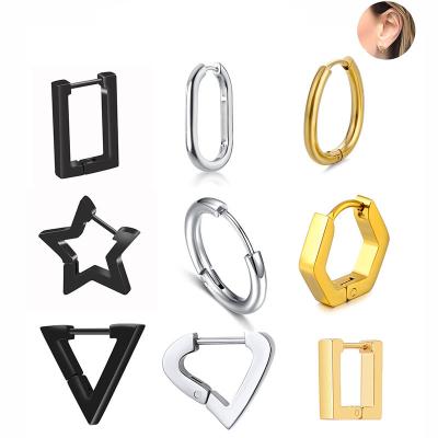 China Environmental protection material geometric earrings personalized earrings luxury black gold stainless steel non-deformation triangle earrings design rainbow pink hear for sale