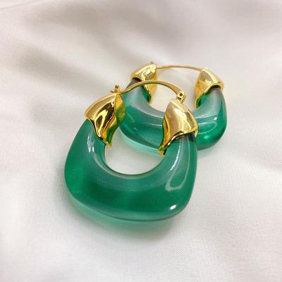 China 2021 FASHIONABLE Korean Fashion Designer Earrings Popular Brands 4 Colors Gold Plated Acrylic Resin Hoop Earrings for sale