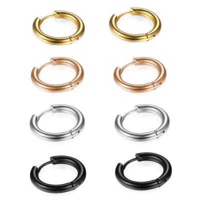 China CLASSIC 18k Plated Stainless Steel Huggies Small Round Circle Men Women Earrings Black Silver Plated Stud Earrings for sale