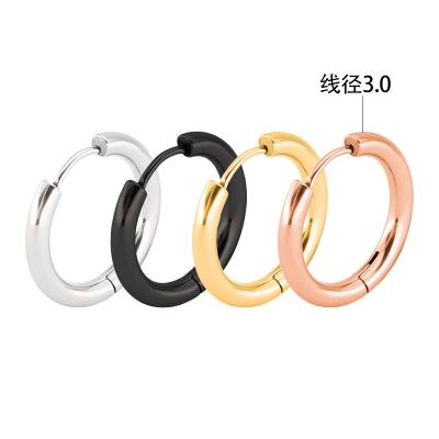 China Korean Environmental Protection Material 3.0 Wire Diameter Coil Earrings Fashion Ear Loop Titanium Steel Round Earrings Stainless Steel Black Earrings yarn for sale