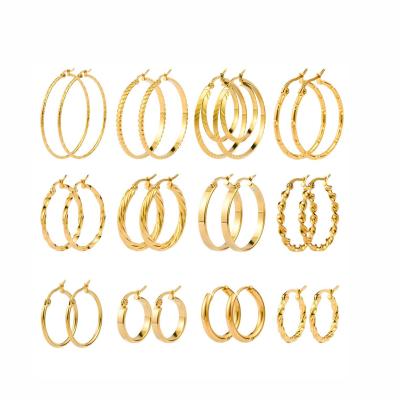 China 2021 CLASSIC Punk Jewelry Gold Color Earring For Women Stainless Steel Circle Chunky Hoop Earring Earrings Small Big for sale