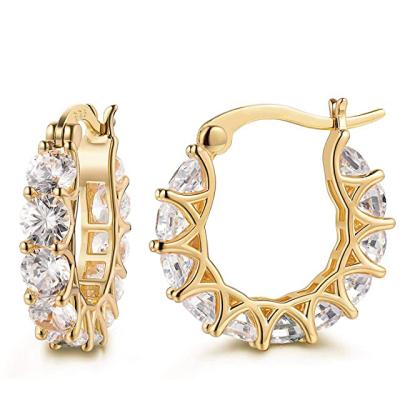 China Casual/Sporty Bling Jewelry Earrings Arete 14k Gold Plated Stainless Steel Post Zircon CZ Circle Earrings For Women for sale