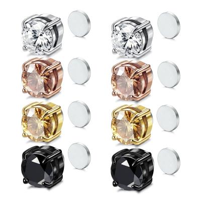 China Environmental protection material stainless steel earrings cut on stud magnetic Zircon stud earrings wholesale magnetic round statement earrings 2021 for sale